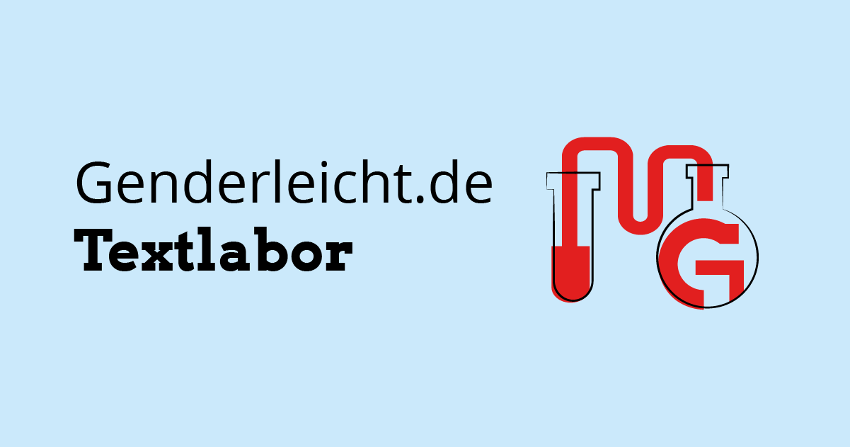 genderleicht_Socialmedia__textlabor_1 Gezeichneter Glaskolben aus dem Chemielabor mit Schrift "Genderleicht Textlabor"