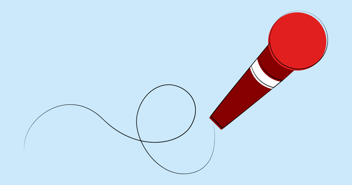 genderleicht_Socialmedia__ton rotes gezeichnetes Mikrofon auf hellblauem Grund als Symbolbild für das geschlechtergerechte Sprechen in Radio und Fernsehen